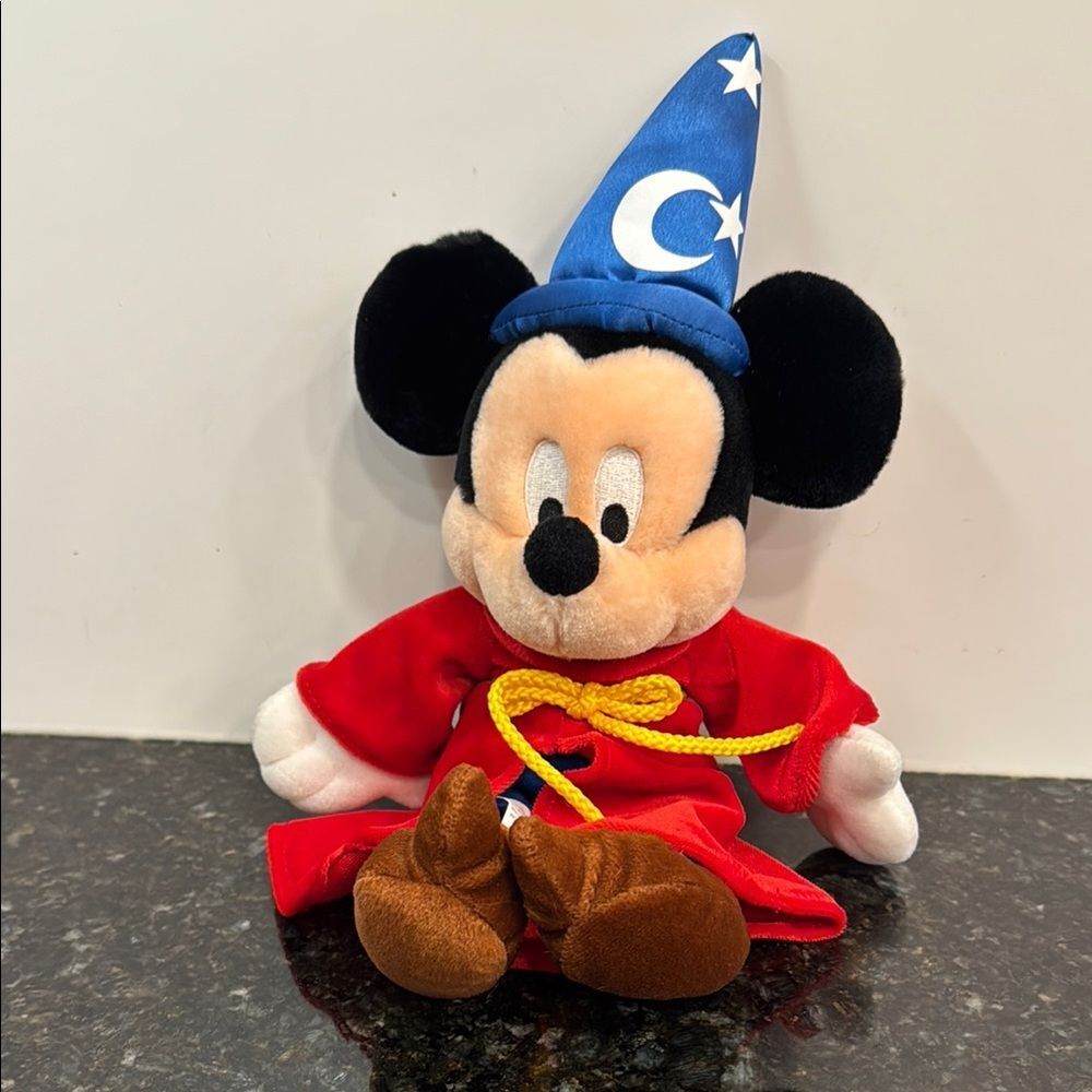 Disney Parks Sorcerer Mickey Mouse 13” Plush Stuffed Animal Fantasia Wizard Hat